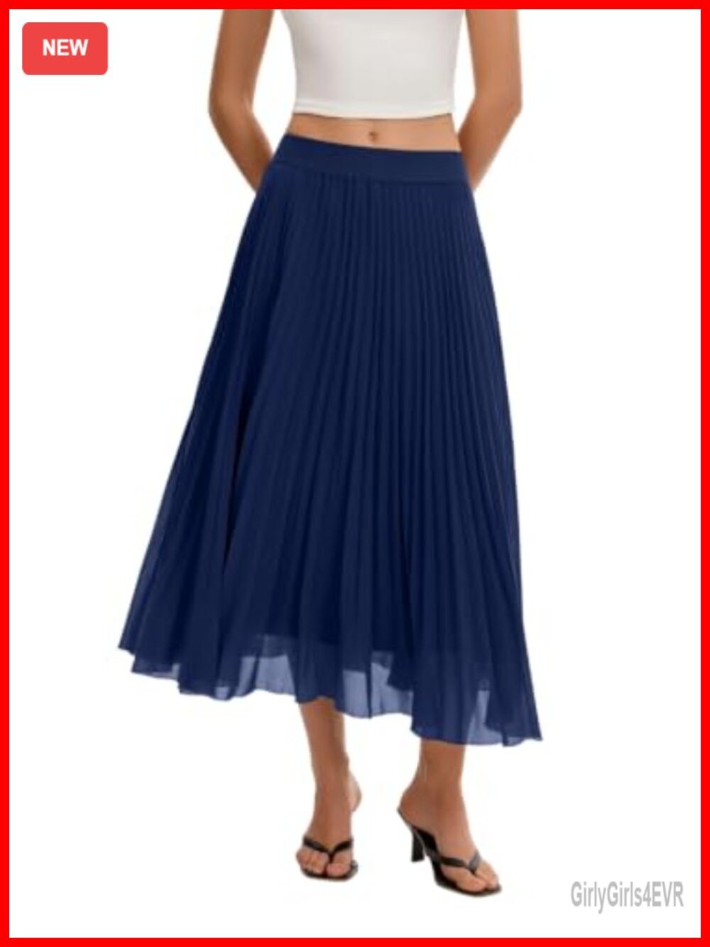 Women's A-Line Pleated Chiffon Midi Skirt Elastic Waist Summer Casual